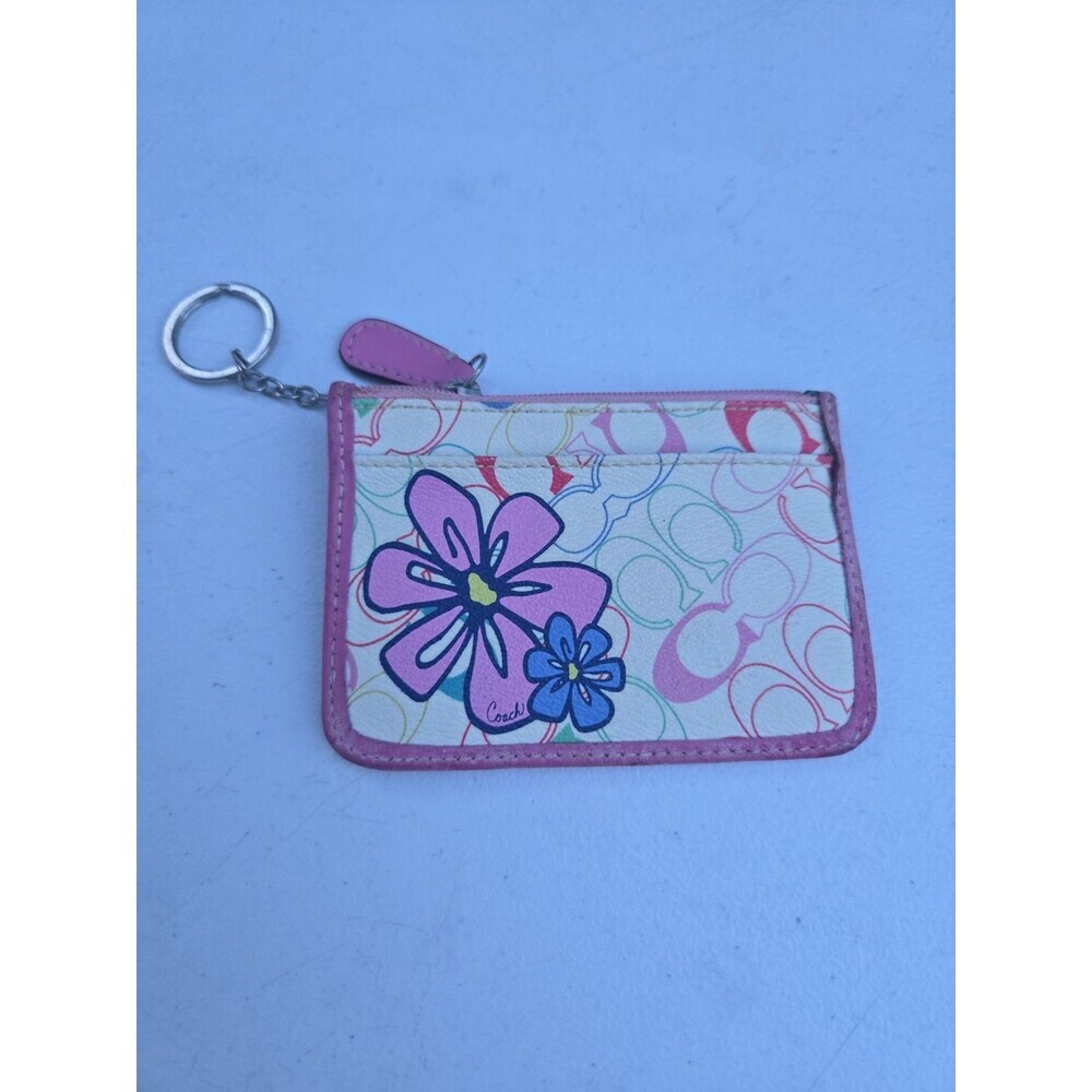 Coach Multicolor Floral Pattern Signature Print Coin Purse And Key Pouch